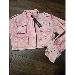 Fashion Nova Billie Cropped Jacket Womens Medium Pink Cargo Utility NWT New